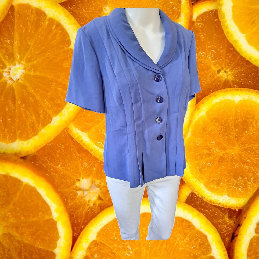 Danny & Nicole Blue Pleated Button Up Blouse Size 10
